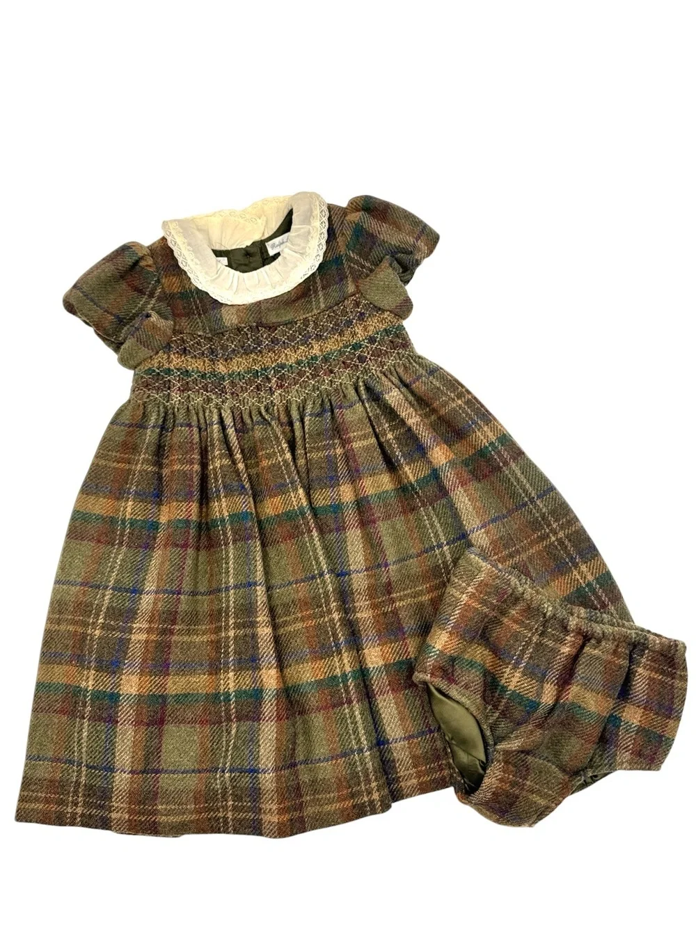 Ralph Lauren Plaid Smocked Wool Blend Dress and Bloomer Set Size 24M